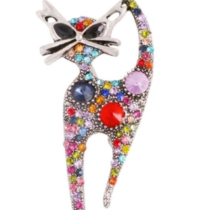 Crystal Cat Brooch - Colourful Animal Jewellery Gift for Her